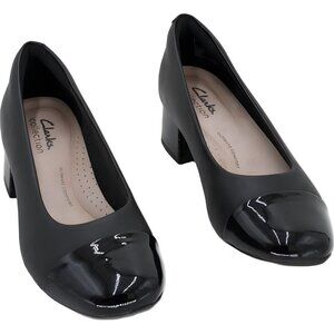 Clarks Marilyn Sara Cap Toe Block Heel Pumps Black Combo Women's US 5M